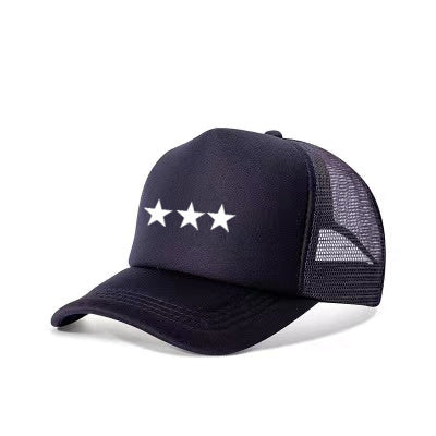 black/3 white star trucker hat