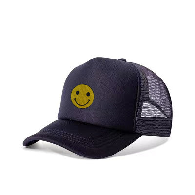 black/smiley face trucker hat